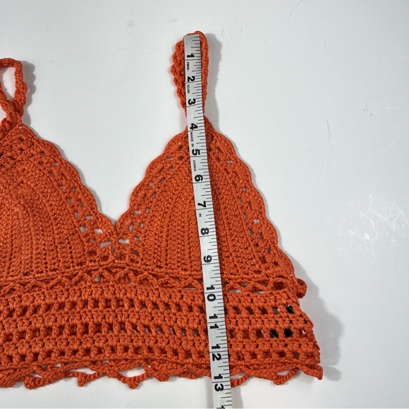 Shein Orange Crochet Shell Knitted Knit Cropped Boho Bohemian Tank Top Small S - Picture 6 of 6